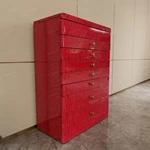 Luxury Red Lacquered Sideboard Cabinet with Brass Knob Drawers